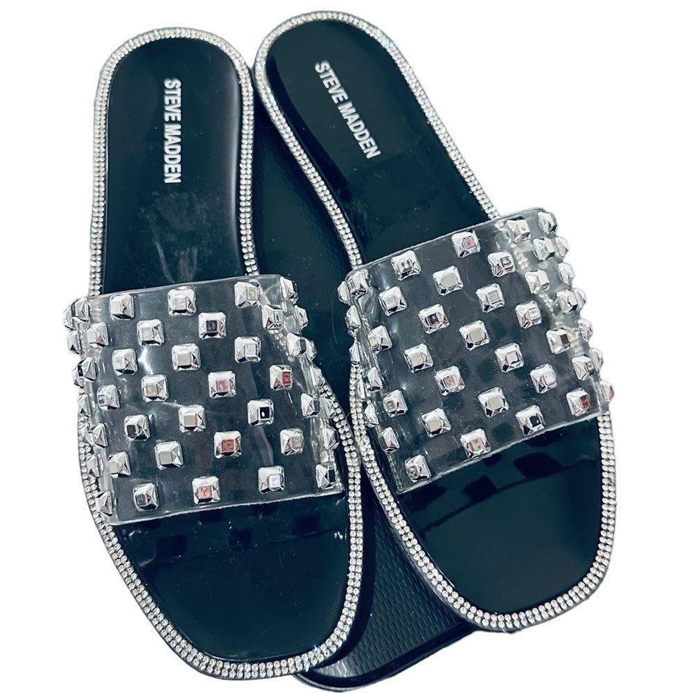 New! Steve Madden Jynn Black Jelly Slide Studs Jeweled Size 9 - Picture 4 of 9